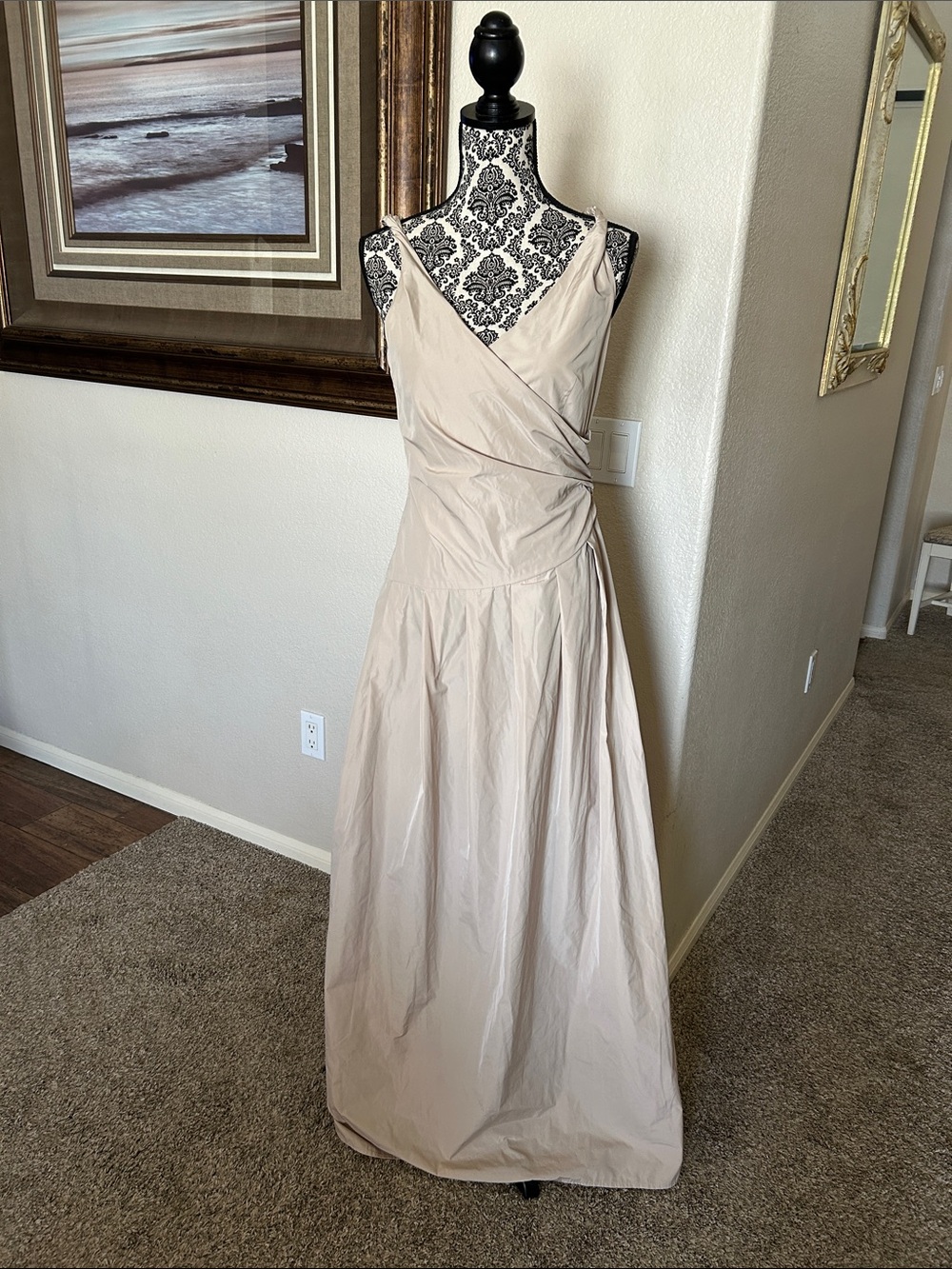 Calvin Klein Champagne/Tan Wrap-Style Maxi Dress